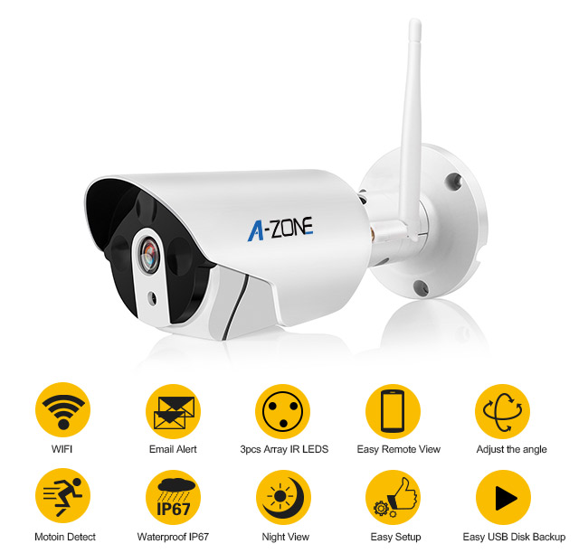 Indoor P2P Wifi Surveillance Camera Wireless , Bullet Cctv Camera 4 independent Detection Areas