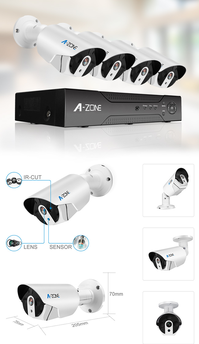 Outdoor 2MP 8 Camera Security System With Dvr High Resolution 1/4"